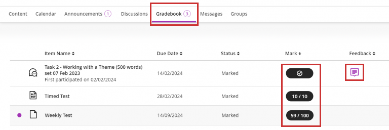 Gradebook in Blackboard